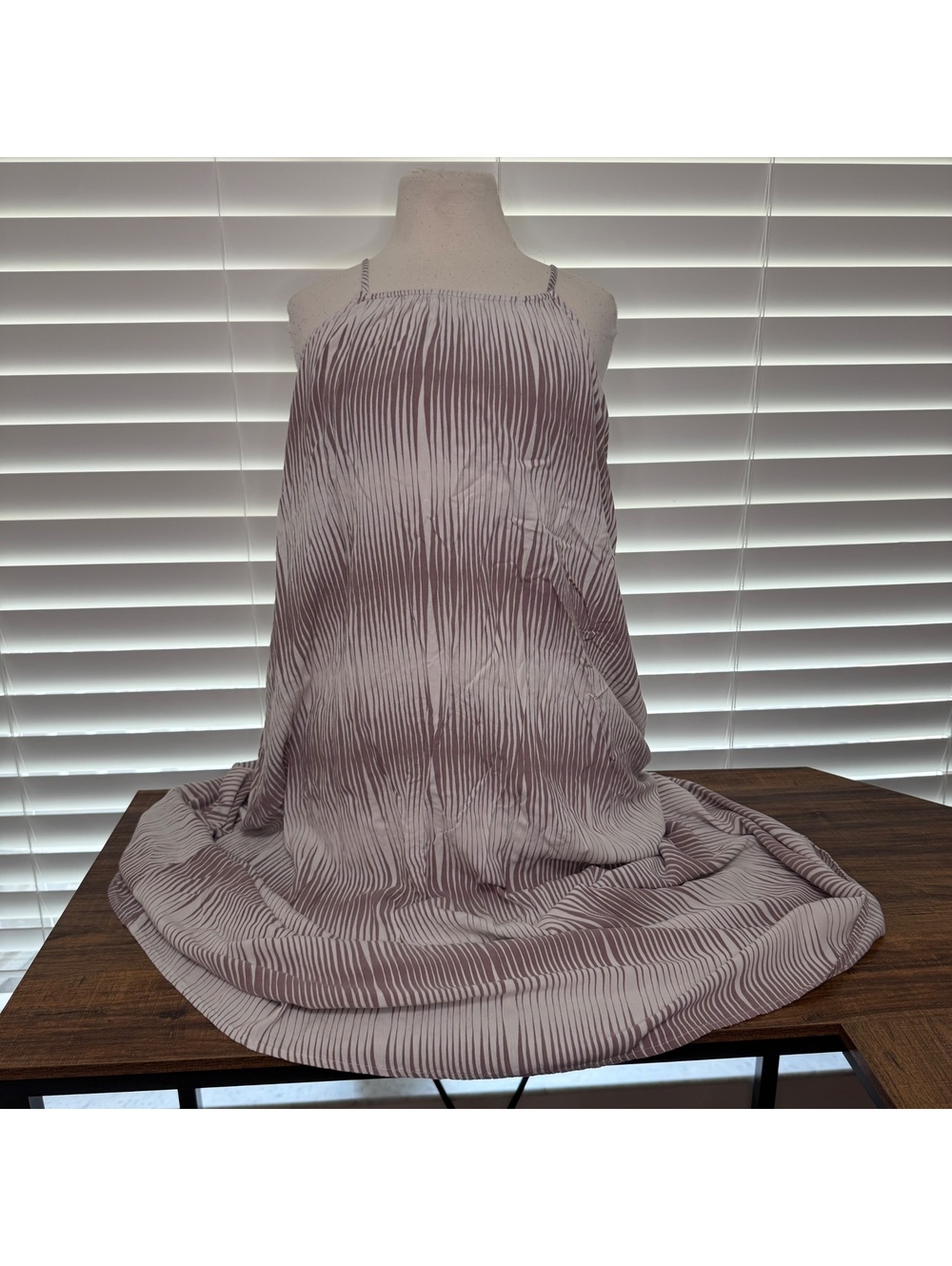 A New Day Women's Large Brown and White Striped Spaghetti Strap Dress